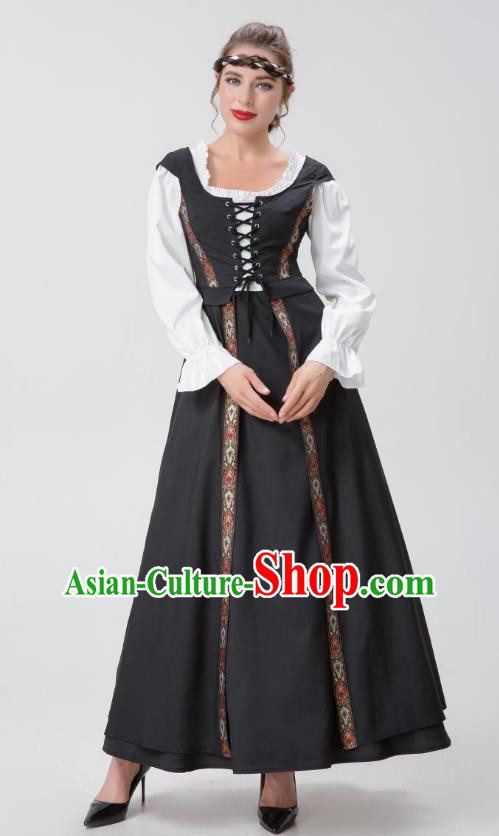 European Medieval Costume Renaissance Woman Court Black Long Dress Christmas Drama Performance Costume