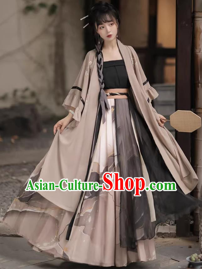 China Song Dynasty Young Lady Clothing Ancient Woman Costumes Hanfu Grey Qiyao Ruqun