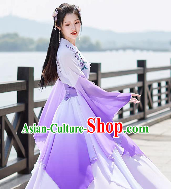Purple China Tang Dynasty Princess Clothing Ancient Goddess Costume Hanfu Wide Sleeve Fairy Dress