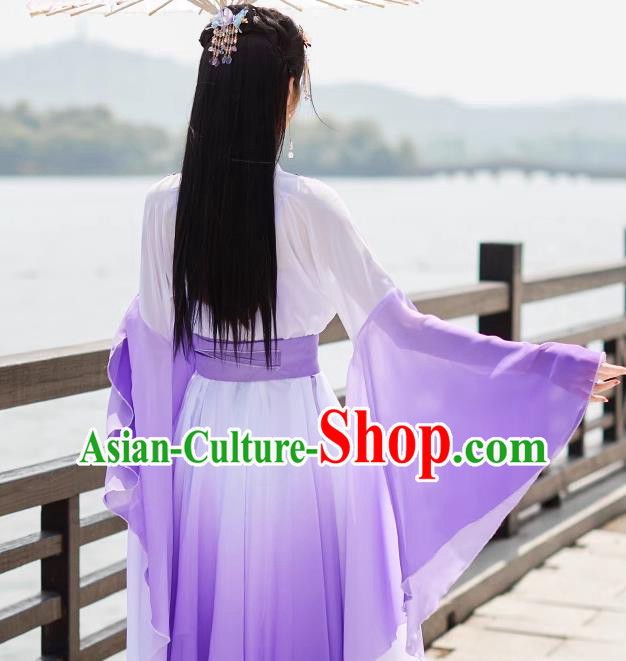 Purple China Tang Dynasty Princess Clothing Ancient Goddess Costume Hanfu Wide Sleeve Fairy Dress
