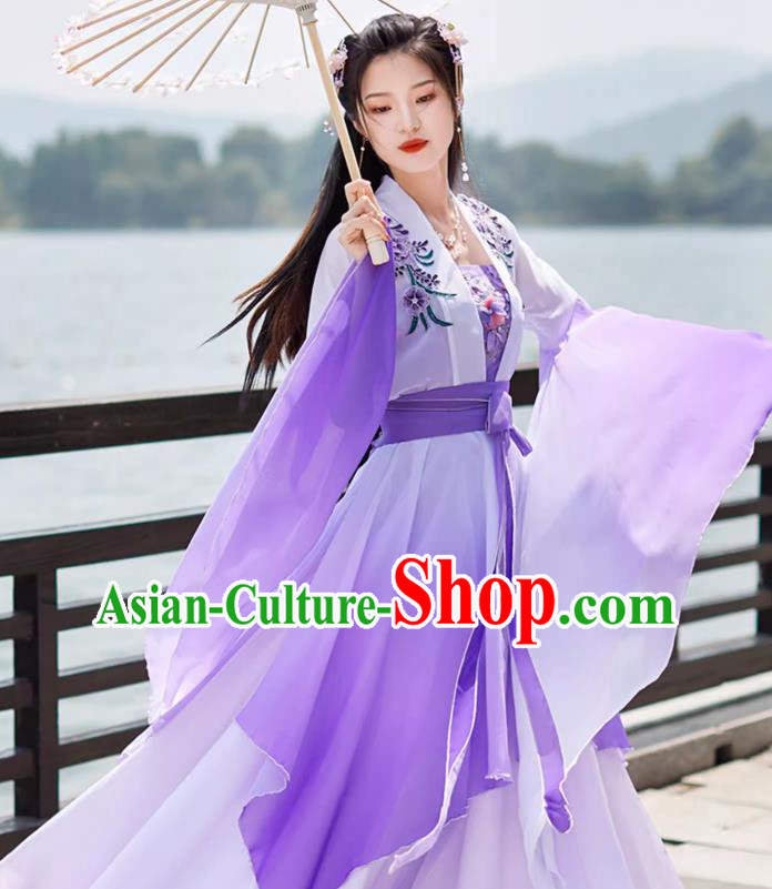 Purple China Tang Dynasty Princess Clothing Ancient Goddess Costume Hanfu Wide Sleeve Fairy Dress