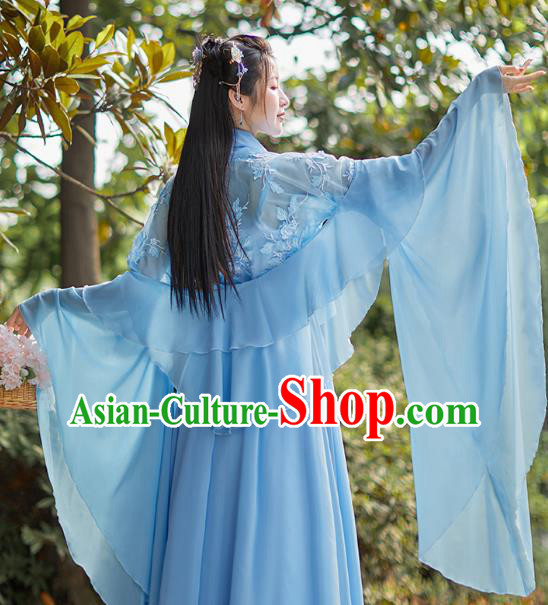 Blue Hanfu Wide Sleeve Fairy Dress China Tang Dynasty Princess Clothing Ancient Goddess Costume