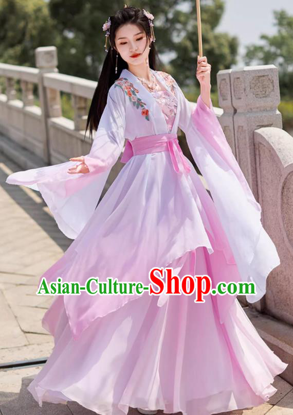 Pink Hanfu Embroidered Dress China Ming Dynasty Young Woman Clothing Ancient Fairy Dance Costume