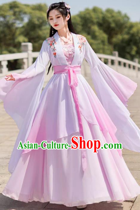 Pink Hanfu Embroidered Dress China Ming Dynasty Young Woman Clothing Ancient Fairy Dance Costume