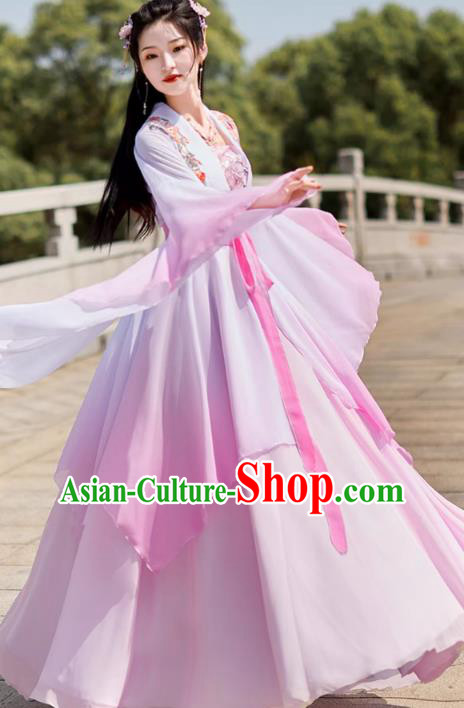 Pink Hanfu Embroidered Dress China Ming Dynasty Young Woman Clothing Ancient Fairy Dance Costume
