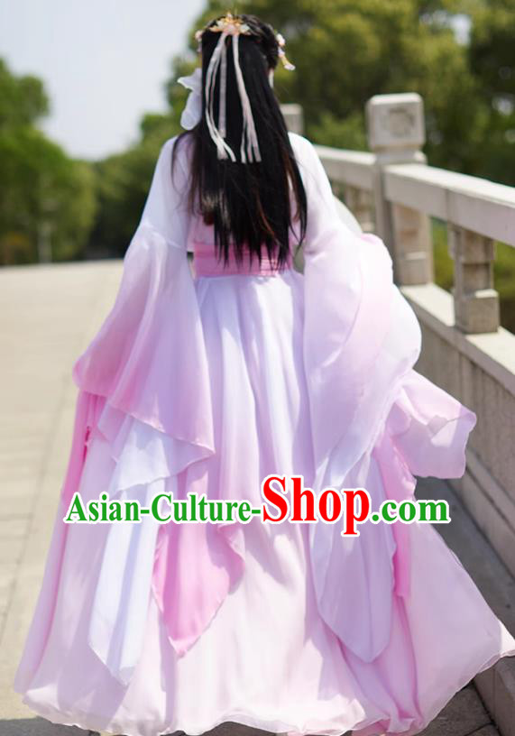 Pink Hanfu Embroidered Dress China Ming Dynasty Young Woman Clothing Ancient Fairy Dance Costume