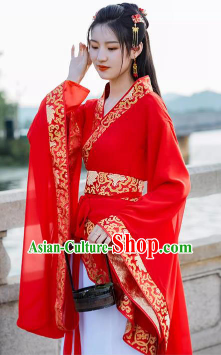 China Ancient Dance Costume Red Hanfu Quju Dress Han Dynasty Young Woman Clothing