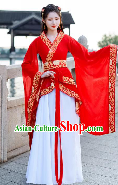 China Ancient Dance Costume Red Hanfu Quju Dress Han Dynasty Young Woman Clothing