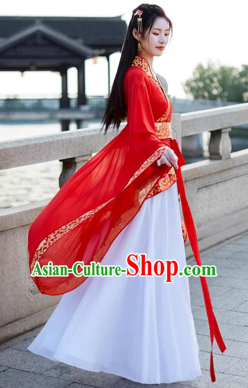 China Ancient Dance Costume Red Hanfu Quju Dress Han Dynasty Young Woman Clothing