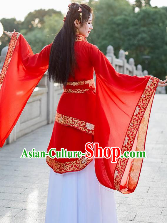 China Ancient Dance Costume Red Hanfu Quju Dress Han Dynasty Young Woman Clothing
