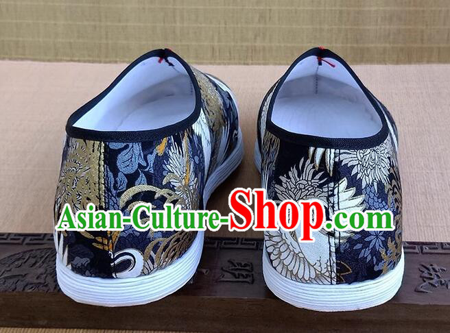 Chinese Strong Cloth Soles Shoes Traditional Kung Fu Shoes Handmade Old Peking Crane Shoes