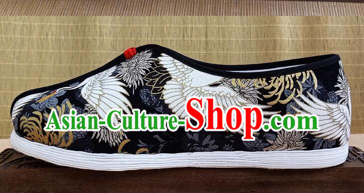 Chinese Strong Cloth Soles Shoes Traditional Kung Fu Shoes Handmade Old Peking Crane Shoes