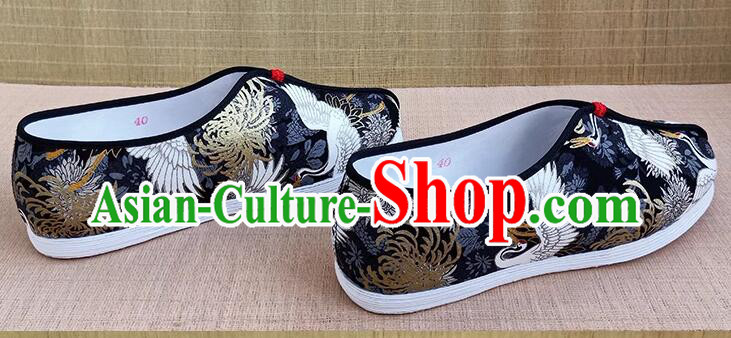Chinese Strong Cloth Soles Shoes Traditional Kung Fu Shoes Handmade Old Peking Crane Shoes