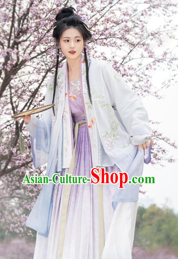 China Traditional Embroidered Hanfu Dresses Ancient Noble Lady Clothing Song Dynasty Princess Lilac Costumes
