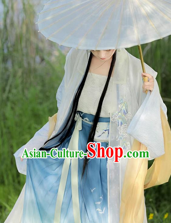 China Ancient Goddess Clothing Song Dynasty Young Lady Costumes Traditional Light Blue Hanfu Dresses