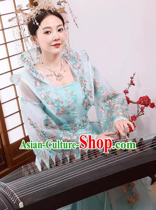 China Tang Dynasty Empress Clothing Blue Hanfu Dress Ancient Royal Queen Costume