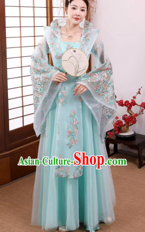 China Tang Dynasty Empress Clothing Blue Hanfu Dress Ancient Royal Queen Costume