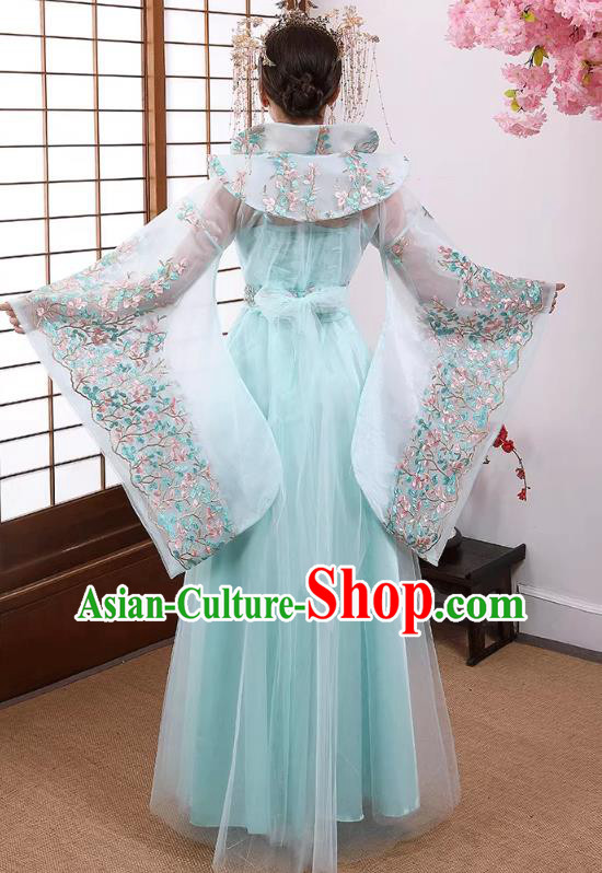 China Tang Dynasty Empress Clothing Blue Hanfu Dress Ancient Royal Queen Costume