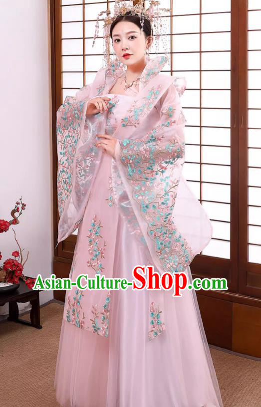 China Ancient Imperial Consort Costume Tang Dynasty Empress Clothing Pink Hanfu Dress