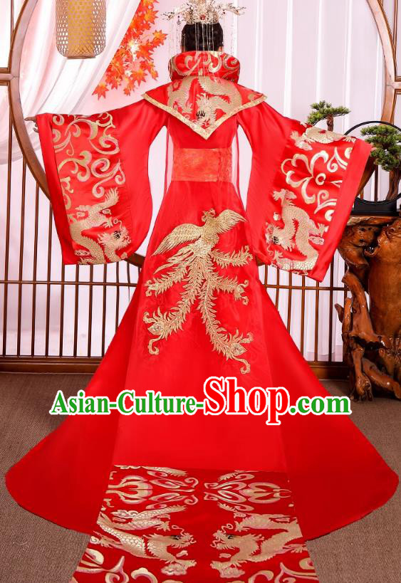 China Tang Dynasty Empress Clothing Traditional Wedding Hanfu Red Trailing Dress Ancient Imperial Consort Costume