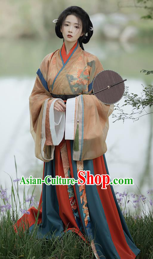 China Jin Dynasty Historical Costumes Ancient Palace Lady Hanfu Cross Collar Ruqun