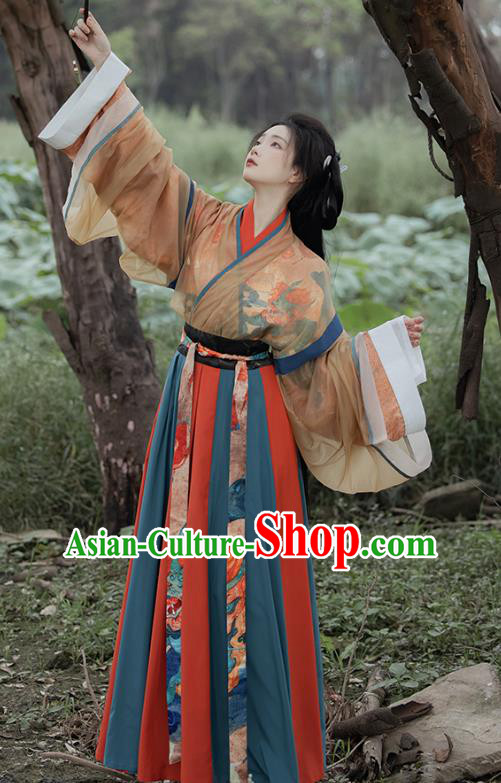 China Jin Dynasty Historical Costumes Ancient Palace Lady Hanfu Cross Collar Ruqun