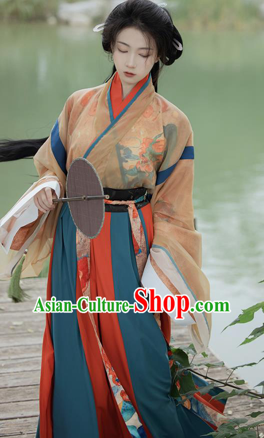 China Jin Dynasty Historical Costumes Ancient Palace Lady Hanfu Cross Collar Ruqun