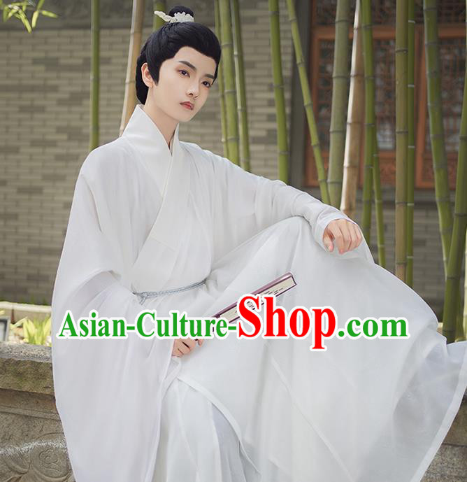 China Ancient Scholar Clothing Ming Dynasty Historical Costume Male White Hanfu Robe