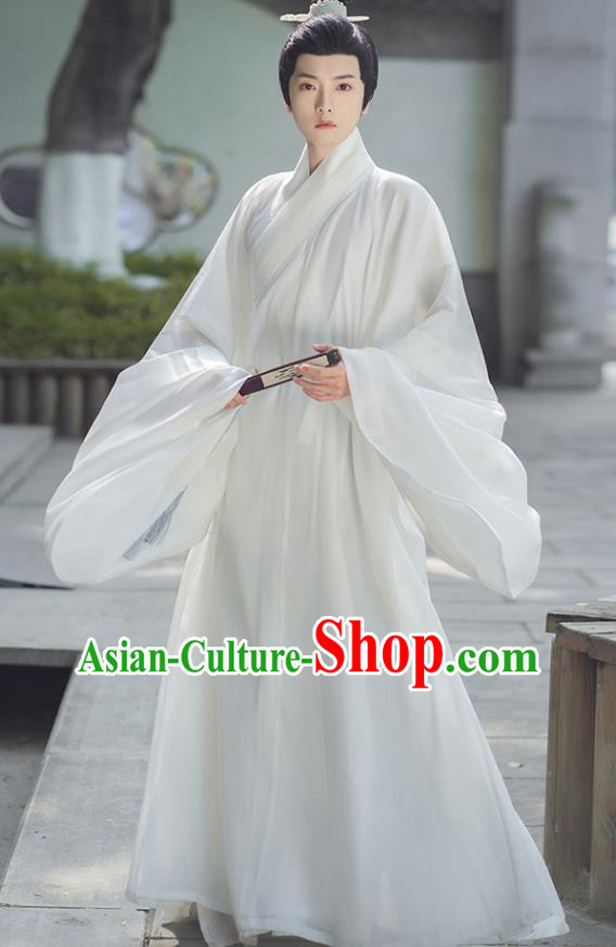 China Ancient Scholar Clothing Ming Dynasty Historical Costume Male White Hanfu Robe