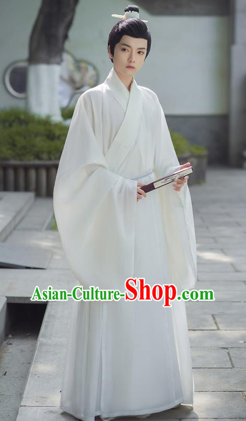 China Ancient Scholar Clothing Ming Dynasty Historical Costume Male White Hanfu Robe