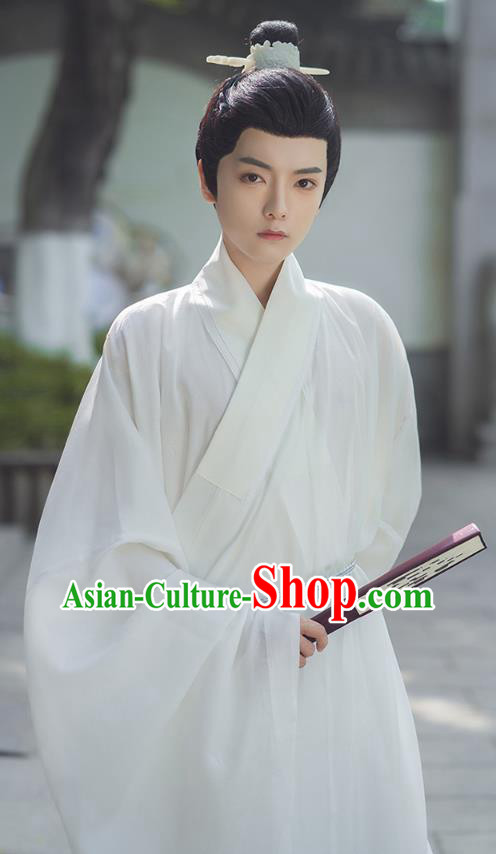 China Ancient Scholar Clothing Ming Dynasty Historical Costume Male White Hanfu Robe