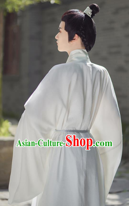 China Ancient Scholar Clothing Ming Dynasty Historical Costume Male White Hanfu Robe