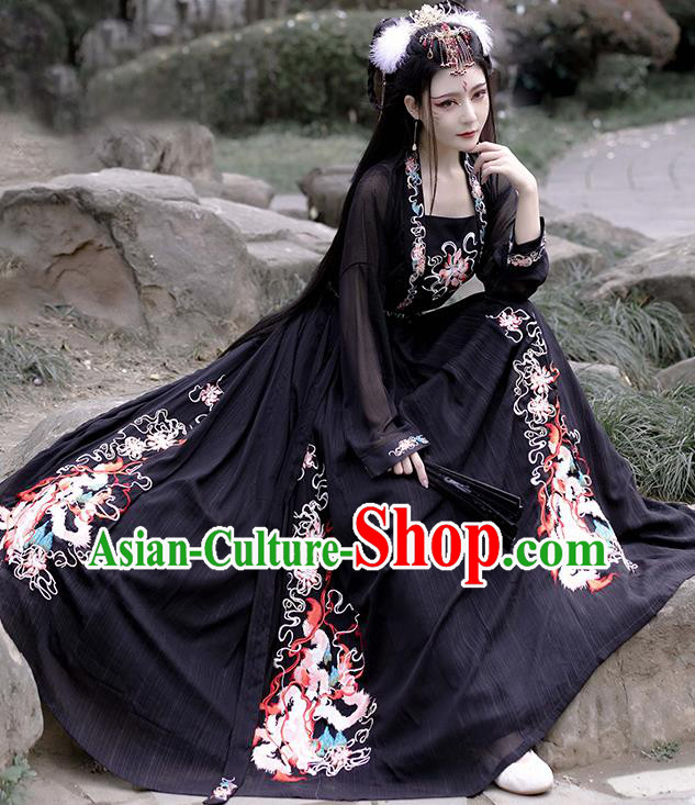 China Female Hanfu Black Ruqun Ancient Fairy Clothing Song Dynasty Embroidered Historical Costumes