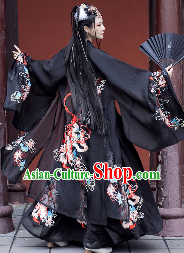 China Female Hanfu Black Ruqun Ancient Fairy Clothing Song Dynasty Embroidered Historical Costumes