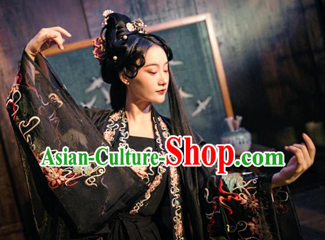 China Female Hanfu Black Ruqun Ancient Fairy Clothing Song Dynasty Embroidered Historical Costumes