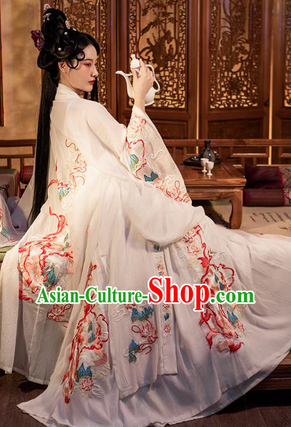 China Song Dynasty Embroidered Historical Costumes Female Hanfu White Ruqun Ancient Fairy Clothing