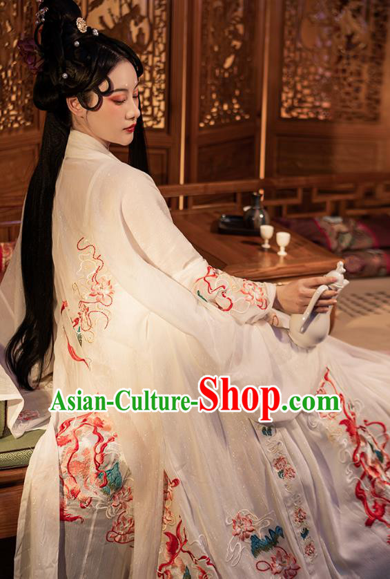 China Song Dynasty Embroidered Historical Costumes Female Hanfu White Ruqun Ancient Fairy Clothing
