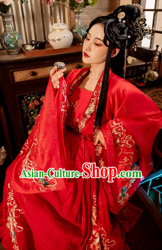 China Hanfu Embroidered Wedding Dress Ancient Bride Red Clothing Song Dynasty Princess Replica Costumes