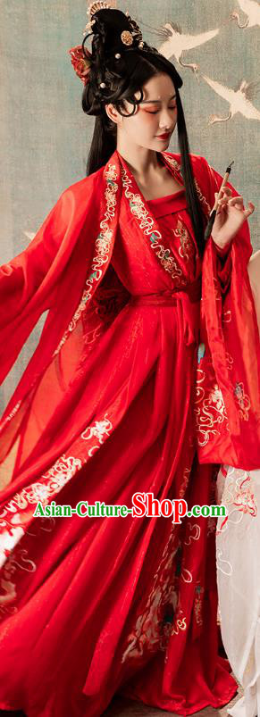 China Hanfu Embroidered Wedding Dress Ancient Bride Red Clothing Song Dynasty Princess Replica Costumes