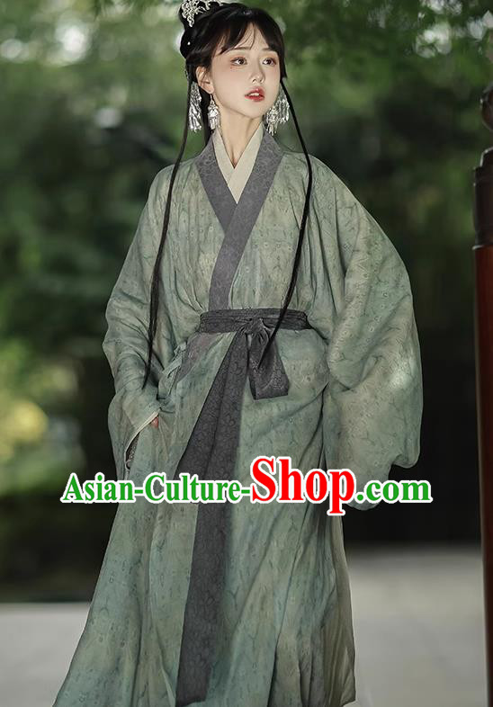 China Song Dynasty Green and White Long Gowns Traditional Hanfu Costume Ancient Woman Clothing