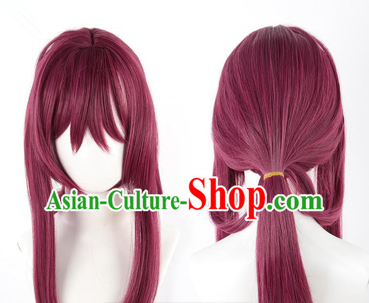 Honkai Impact Star Dome Railway Kafka Rose Red Purple Cos Wig Simulated Scalp One Piece Hair Tie