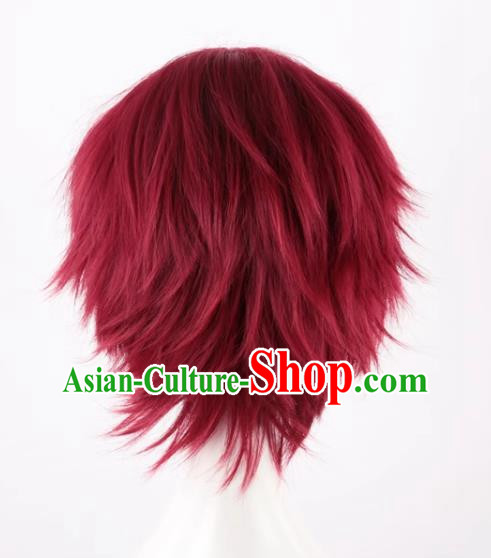 Wig Male Short Hair Shot Cos Anime Amagi Rinone Handsome Wine Red