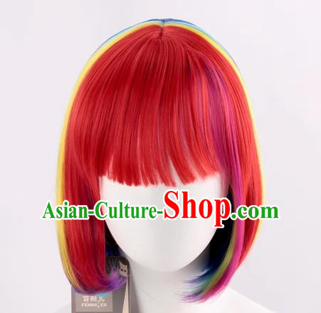 Rainbow Color Bob Hair Student Bobo Wig Color Masquerade Fans Cos Short Straight Hair