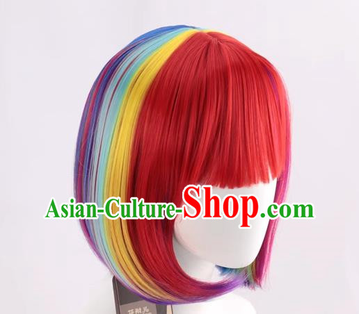 Rainbow Color Bob Hair Student Bobo Wig Color Masquerade Fans Cos Short Straight Hair