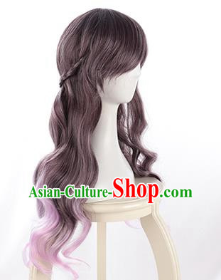 Long Curly Hair Lolita Natural Internet Celebrity Lo Purple Gradient Jk Girl Wig Princess Braid