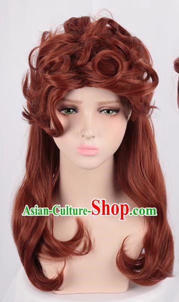 Retro Style Brown High Top Curly Hair Ladies Medium Long Hair Lady Dance Performance Photo Cos Wig