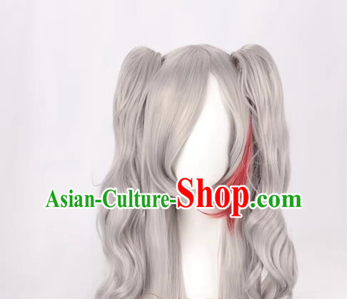 Cos Wig Lolita Silver Gray Gradient Double Ponytail Long Curly Hair