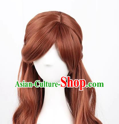 Princess Braid Cosplay Brown Long Curly Hair Cos Wig