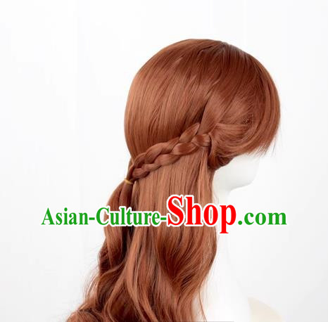 Princess Braid Cosplay Brown Long Curly Hair Cos Wig