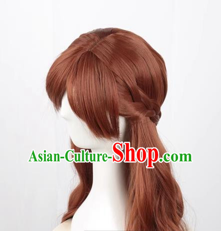 Princess Braid Cosplay Brown Long Curly Hair Cos Wig